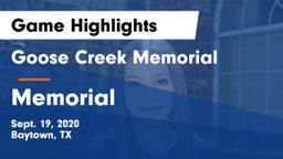 Goose Creek Memorial  vs Memorial  Game Highlights - Sept. 19, 2020