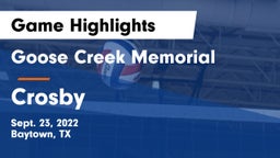 Goose Creek Memorial  vs Crosby  Game Highlights - Sept. 23, 2022