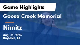 Goose Creek Memorial  vs Nimitz Game Highlights - Aug. 31, 2023