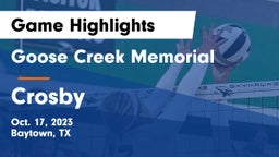 Goose Creek Memorial  vs Crosby  Game Highlights - Oct. 17, 2023