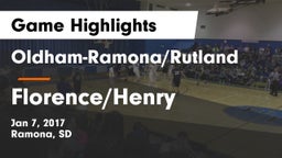 Oldham-Ramona/Rutland  vs Florence/Henry  Game Highlights - Jan 7, 2017