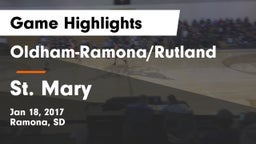 Oldham-Ramona/Rutland  vs St. Mary Game Highlights - Jan 18, 2017