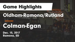 Oldham-Ramona/Rutland  vs Colman-Egan  Game Highlights - Dec. 15, 2017
