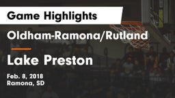 Oldham-Ramona/Rutland  vs Lake Preston Game Highlights - Feb. 8, 2018