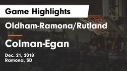 Oldham-Ramona/Rutland  vs Colman-Egan  Game Highlights - Dec. 21, 2018