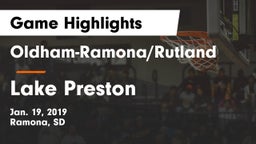 Oldham-Ramona/Rutland  vs Lake Preston Game Highlights - Jan. 19, 2019