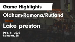 Oldham-Ramona/Rutland  vs Lake preston Game Highlights - Dec. 11, 2020