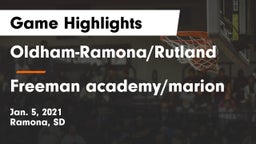 Oldham-Ramona/Rutland  vs Freeman academy/marion Game Highlights - Jan. 5, 2021
