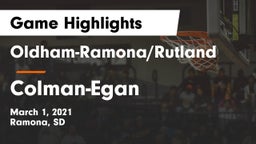 Oldham-Ramona/Rutland  vs Colman-Egan  Game Highlights - March 1, 2021