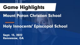 Mount Paran Christian School vs Holy Innocents' Episcopal School Game Highlights - Sept. 15, 2022
