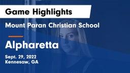 Mount Paran Christian School vs Alpharetta  Game Highlights - Sept. 29, 2022
