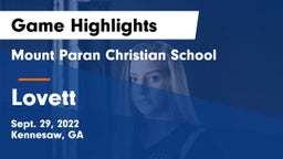 Mount Paran Christian School vs Lovett  Game Highlights - Sept. 29, 2022