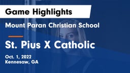 Mount Paran Christian School vs St. Pius X Catholic  Game Highlights - Oct. 1, 2022