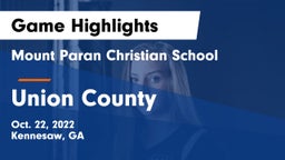 Mount Paran Christian School vs Union County  Game Highlights - Oct. 22, 2022