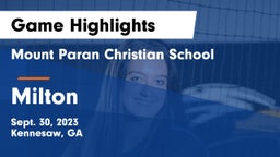 Mount Paran Christian School vs Milton  Game Highlights - Sept. 30, 2023