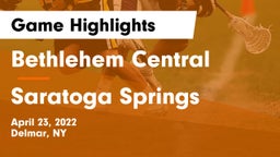 Bethlehem Central  vs Saratoga Springs  Game Highlights - April 23, 2022