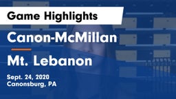 Canon-McMillan  vs Mt. Lebanon  Game Highlights - Sept. 24, 2020