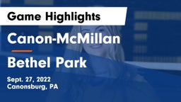 Canon-McMillan  vs Bethel Park  Game Highlights - Sept. 27, 2022