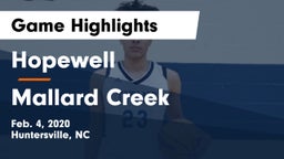 Hopewell  vs Mallard Creek  Game Highlights - Feb. 4, 2020