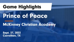 Prince of Peace  vs McKinney Christian Academy Game Highlights - Sept. 27, 2022