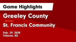 Greeley County  vs St. Francis Community  Game Highlights - Feb. 29, 2020