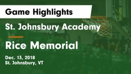 St. Johnsbury Academy  vs Rice Memorial  Game Highlights - Dec. 13, 2018