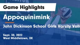 Appoquinimink  vs John Dickinson School Girls Varsity Volleyball Game Highlights - Sept. 30, 2022