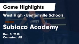 West High - Bentonville Schools vs Subiaco Academy Game Highlights - Dec. 5, 2018