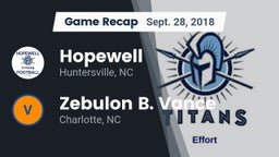 Recap: Hopewell  vs. Zebulon B. Vance  2018