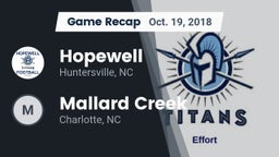 Recap: Hopewell  vs. Mallard Creek  2018