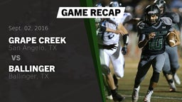 Recap: Grape Creek  vs. Ballinger  2016