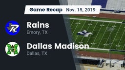 Recap: Rains  vs. Dallas Madison  2019