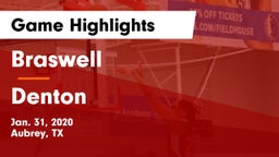 Braswell  vs Denton  Game Highlights - Jan. 31, 2020