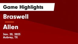 Braswell  vs Allen  Game Highlights - Jan. 20, 2023