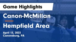 Canon-McMillan  vs Hempfield Area  Game Highlights - April 13, 2022