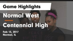 Normal West  vs Centennial High Game Highlights - Feb 13, 2017