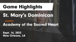 St. Mary's Dominican  vs Academy of the Sacred Heart Game Highlights - Sept. 16, 2022