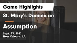 St. Mary's Dominican  vs Assumption  Game Highlights - Sept. 23, 2022