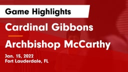 Cardinal Gibbons  vs Archbishop McCarthy  Game Highlights - Jan. 15, 2022