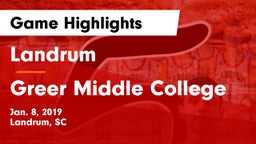 Landrum  vs Greer Middle College Game Highlights - Jan. 8, 2019