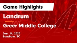 Landrum  vs Greer Middle College  Game Highlights - Jan. 14, 2020