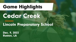 Cedar Creek  vs Lincoln Preparatory School Game Highlights - Dec. 9, 2022