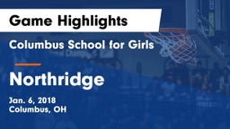 Columbus School for Girls  vs Northridge  Game Highlights - Jan. 6, 2018