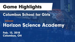 Columbus School for Girls  vs Horizon Science Academy Game Highlights - Feb. 13, 2018