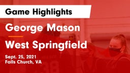 George Mason  vs West Springfield Game Highlights - Sept. 25, 2021