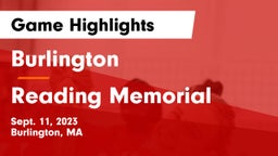 Burlington  vs Reading Memorial  Game Highlights - Sept. 11, 2023
