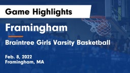 Framingham  vs Braintree  Girls Varsity Basketball Game Highlights - Feb. 8, 2022
