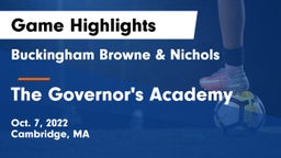 Buckingham Browne & Nichols  vs The Governor's Academy  Game Highlights - Oct. 7, 2022