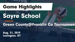 Sayre School vs Green County@Franklin Co Tournament  Game Highlights - Aug. 31, 2019