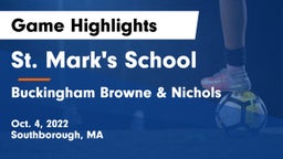St. Mark's School vs Buckingham Browne & Nichols  Game Highlights - Oct. 4, 2022
